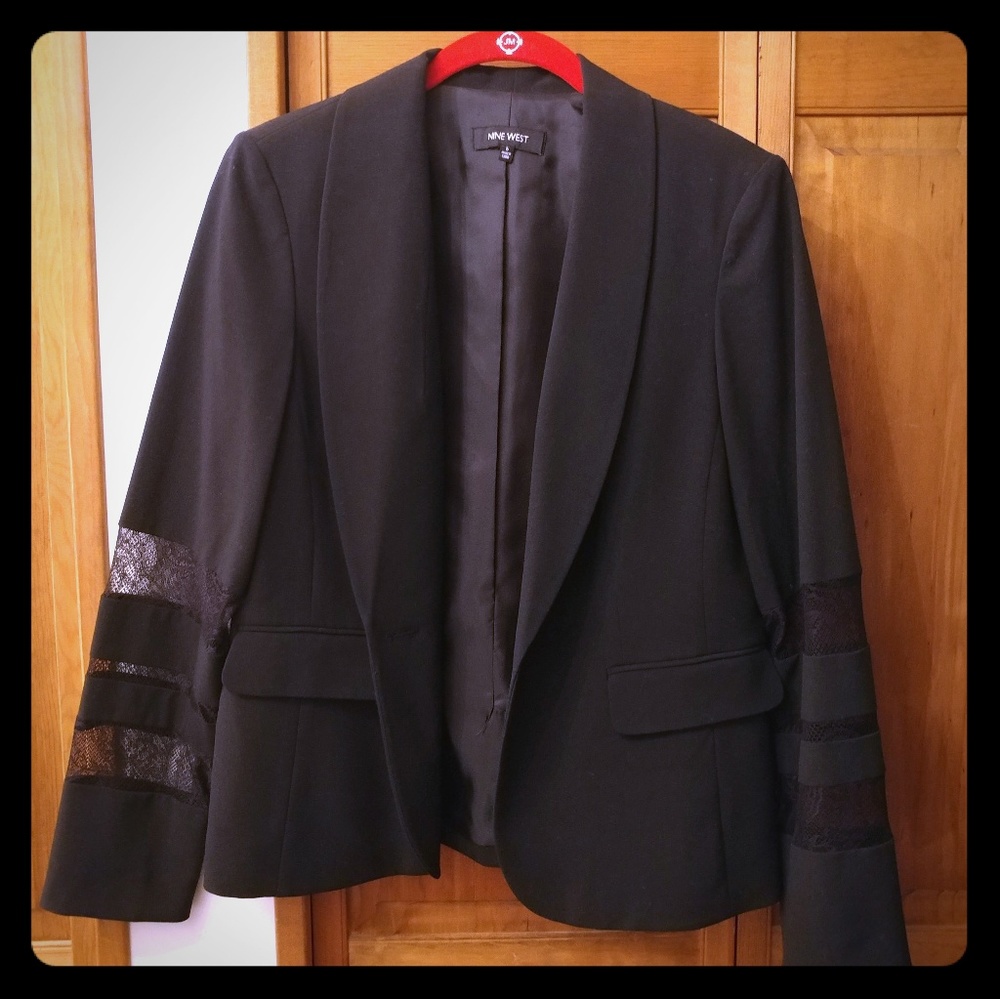 Nine West Black Blazer; Lace Sleeves; Size 8; NWT; Holiday; Cocktail